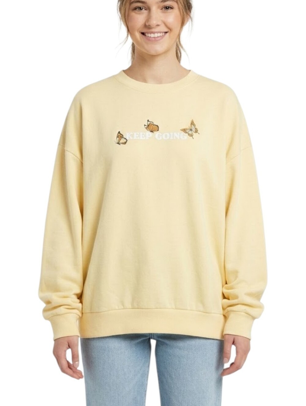 Kind Regards Better Days Ahead Butterfly Graphic Sweatshirt Yellow Oversized L
